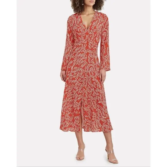 red rixo dress RIXO Abi Chiffon Midi Layla Dot Red